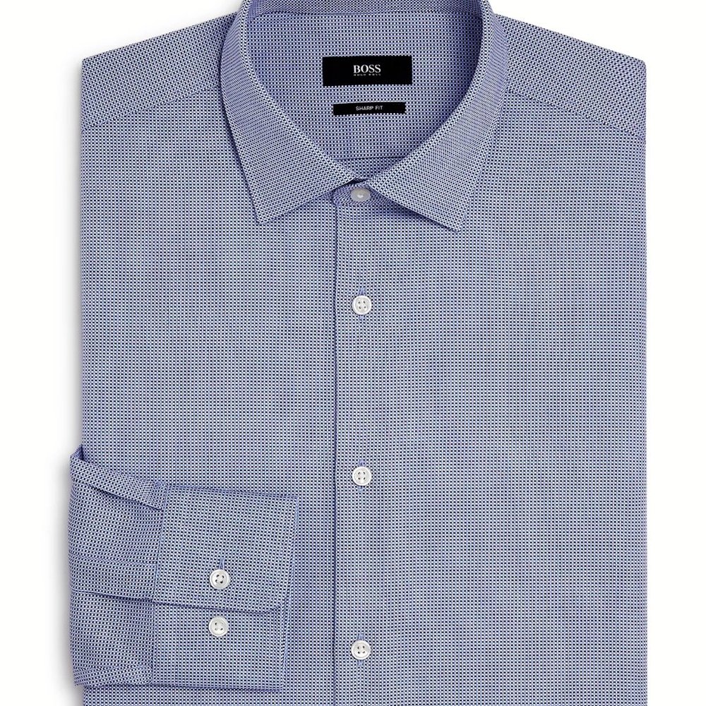 NWT BOSS Men's Marley Cotton Mini-Grid Sharp Fit Dress Shirt / DARK PURPLE / 16L